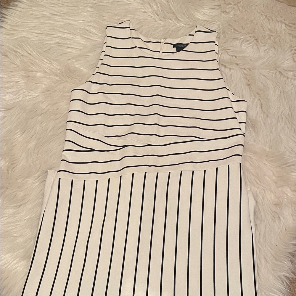 Ann Taylor Black and White Striped Midi Dress